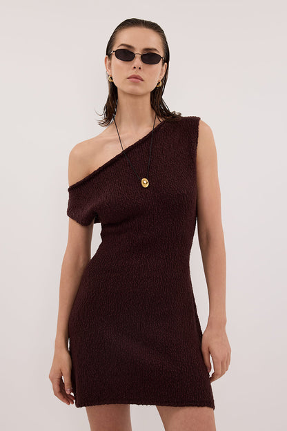 DINA CHOC ASYM KNIT MINI DRESS