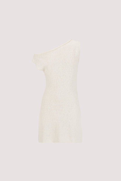 DINA OFF WHITE ASYM KNIT MINI DRESS